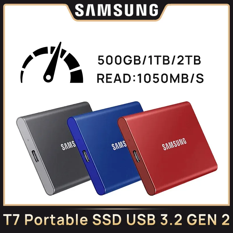 

Samsung T7 Portable SSD 500GB 1TB 2TB External Disk 1050MB/S Solid State Disk USB 3.2 Gen 2 Type C For Laptop Smartphone PC