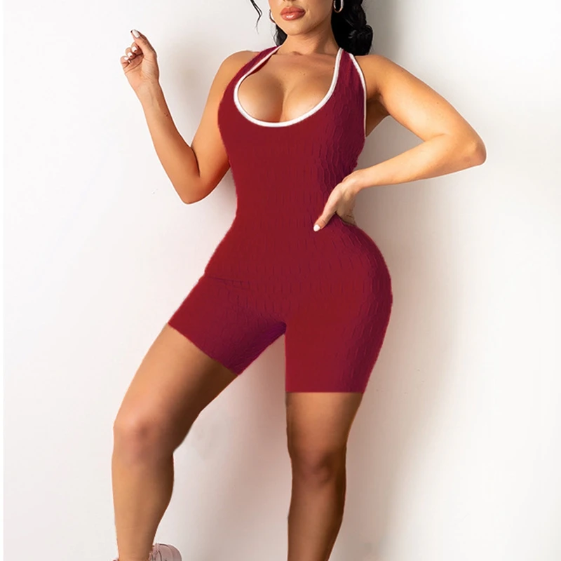 

Women's New Style Pineapple Cloth Short Sports Yoga Jumpsuit Red