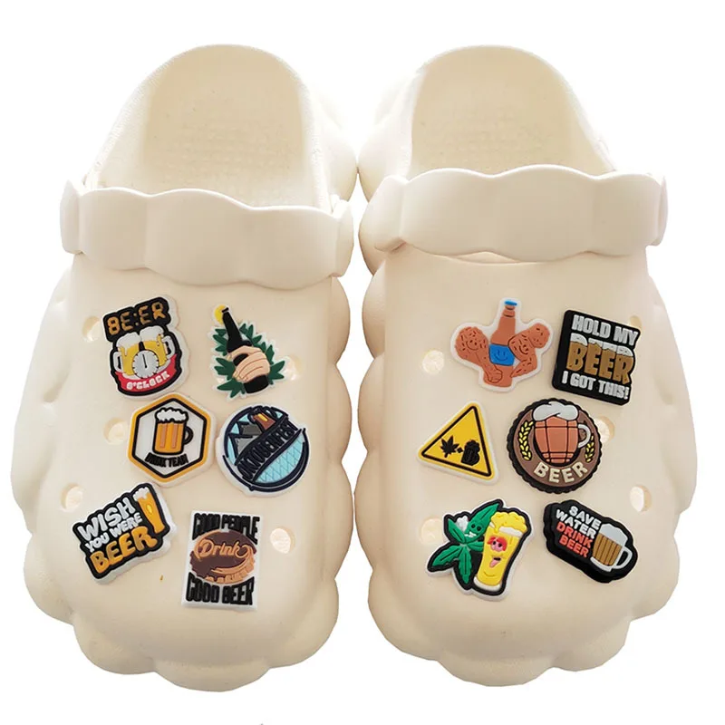

12PCS Beer jibz cartoon Shoe Charms Funny DIY croc clogs Shoe Aceessories Sandals Decorate buckle kids party Gifts