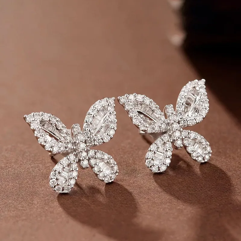 

NewDelicate Butterfly Stud Earring for Women Full Pave CZ Stone Wedding Engagement Party Nice Accessories Beauty Bow Earring