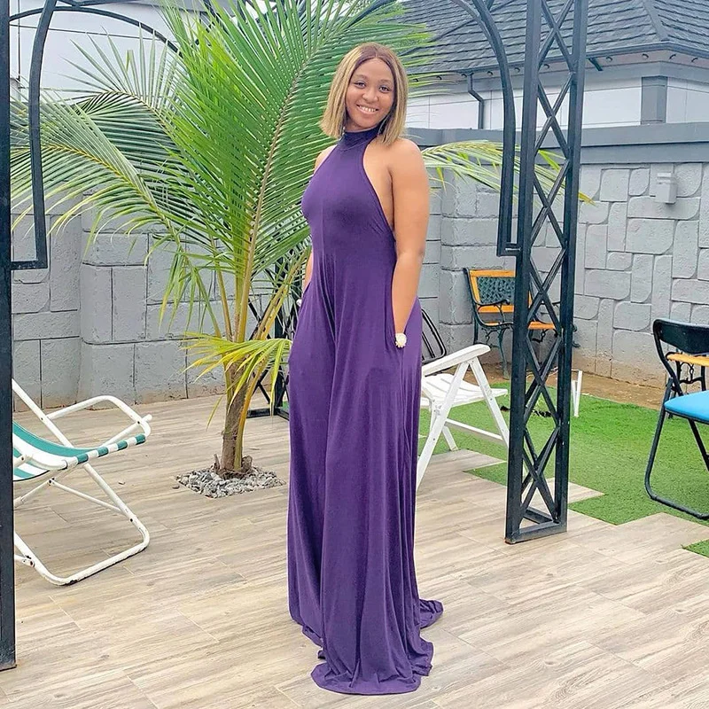 

New Wide Leg Jumpsuit Women 2022 Halter Open Back Sexy Outfits For Woman Sleeveless High Waist Elegant Woman Jumpsuit Solid