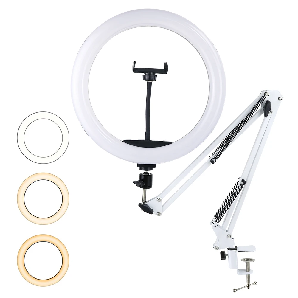 

Profissional LED Ring Light Phone Stand With Folding Lazy Arm Holder Dimmable Photography Ringlight For YouTube Live Streaming