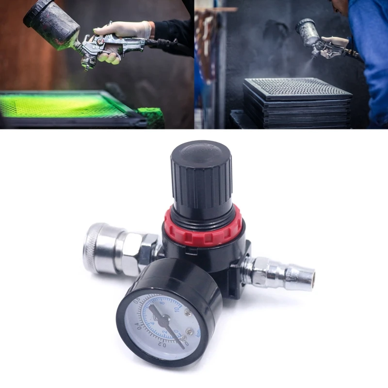 

1/4” Spray Paint Gun Air Pressure Regulator with Pressure Gauge Pneumatic Tool Accessory for Air Gun 0-1MPa/0-10 kgf/cm²