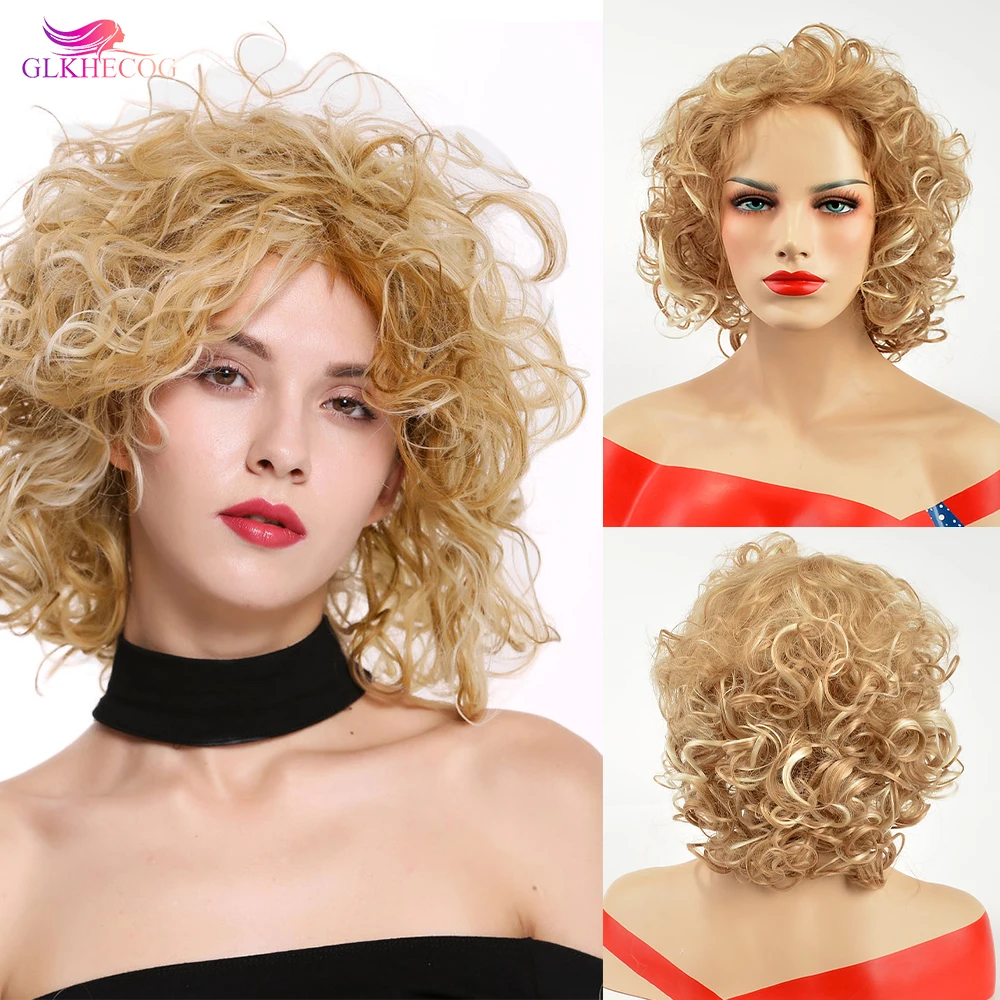 

Короткий парик блонд, синтетические волосы, афро кудрявые вьющиеся парики для женщин, Африканский косплей, парик для вечеринки, высокая тем...