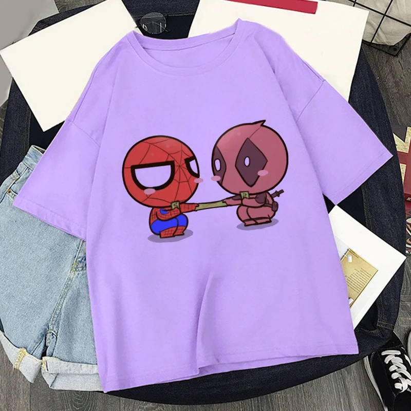 Spiderman Kawaii Print T-shirt Women Blusas Harajuku Aesthetics Purple Tops Tshirt 2022 New Summer Fashion Y2k Female T Shirt images - 6
