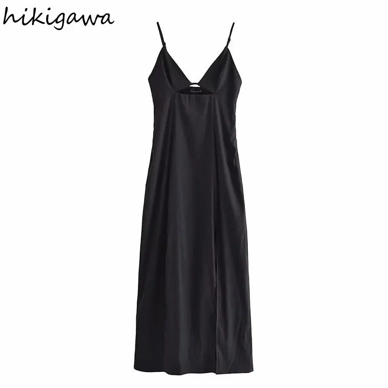 

Hikigawa Новое Женское модное шикарное открытое дизайнерское сексуальное платье с разрезом в стиле High Street однотонная Элегантная кофта без рука...