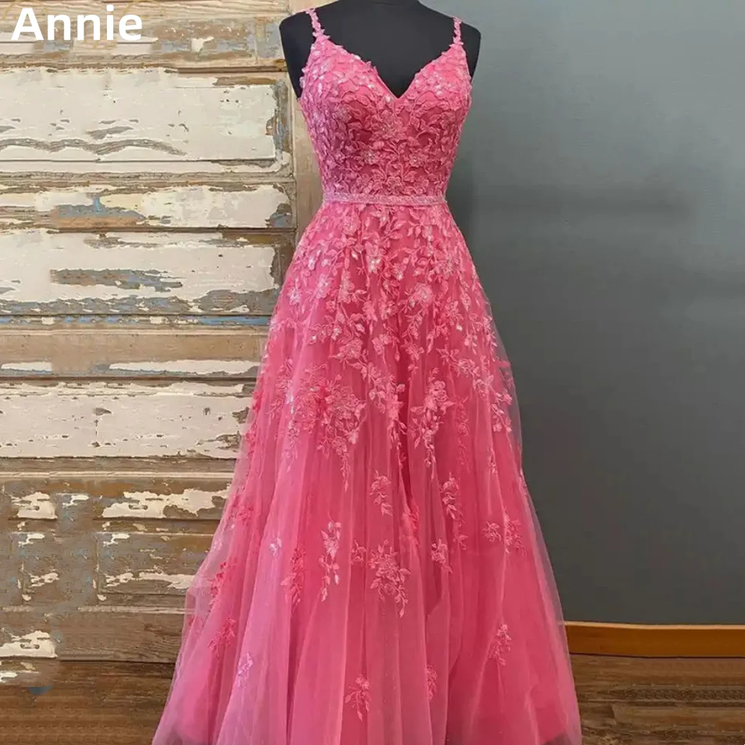 

Annie Hand Embroidery Prom Dresses Beaded Tulle Vestidos De Fiesta Elegantes Para Mujer 2023 Miss A-shaped فساتين السهرة