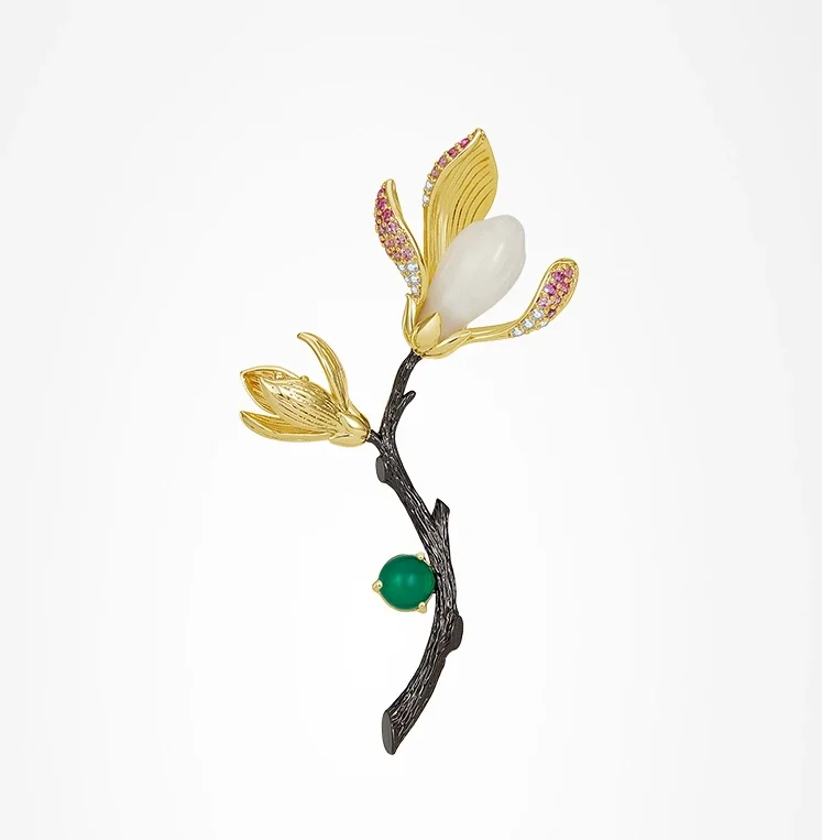 

Magnolia Brooch Exquisite Pin Hetian Jade Corsage Accessories Gift