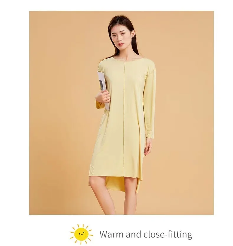 Wholesale Cheap Price Long Sleeve Home Wear Nightdress Casual and Super Soft Modal Sleep Dress for Women