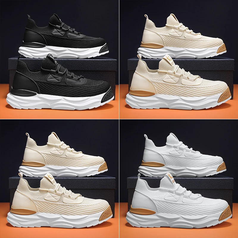 Кроссовки мужские летающие повседневная спортивная обувь круглый носок дышащие