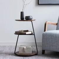 nordic wooden side table 3 shelves coffee table modern simple round brown glass sofa side table living room home furniture