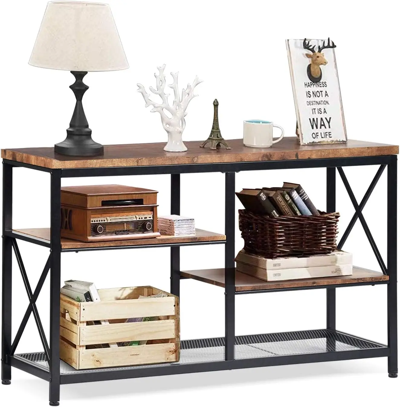 

Console Table, Industrial Sofa Table for Entryway, Hallway, Living Room, Behind The Couch, 51 Inch Long Table, 3-Tier X Design