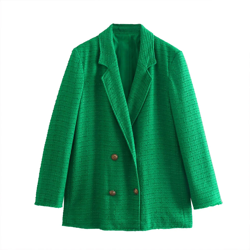 

ZATRHMBM2022 Весенняя Новая Европейская и американская женская зеленая текстурированная двубортная модная женская куртка