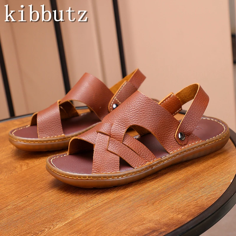 Сандалии мужские из натуральной кожи Босоножки с открытым носком повседневная