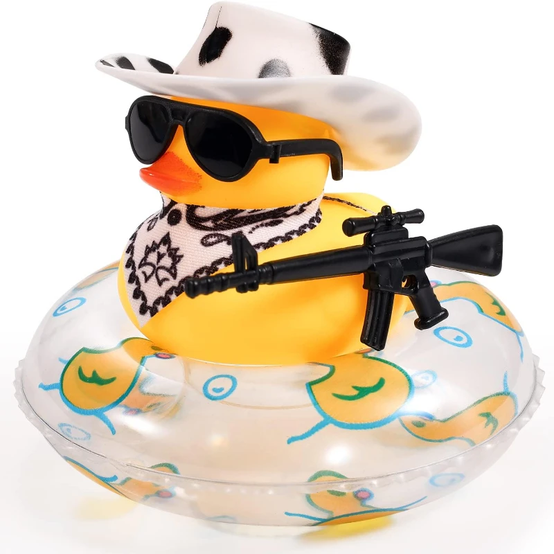 

Rubber Duck for Car Dashboard Squeaky Duck Bath Toy Yellow Duck Car Accessories Decorations with Swim Ring Hat Scarf Glasses