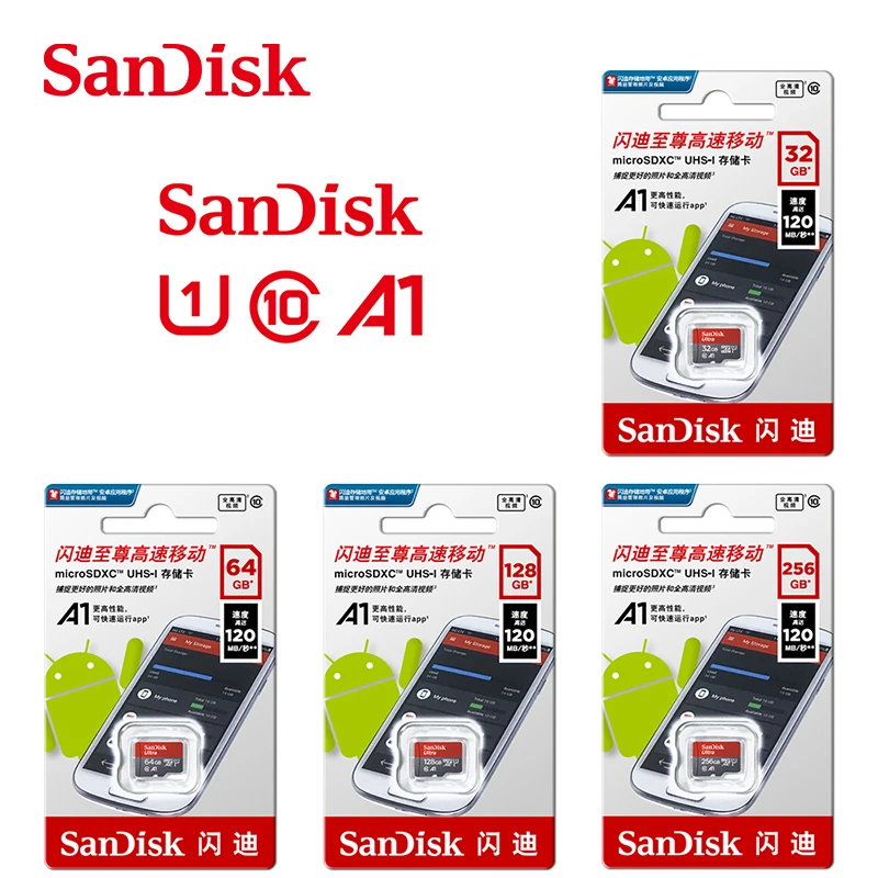 SanDisk Memory card 16gb 32gb 64gb 128gb 256gb Ultra A1 SDHC/SDXC 120mb/s UHS-I Class10 Flash TF/SD U1 Micro SD Card + Adapter images - 6