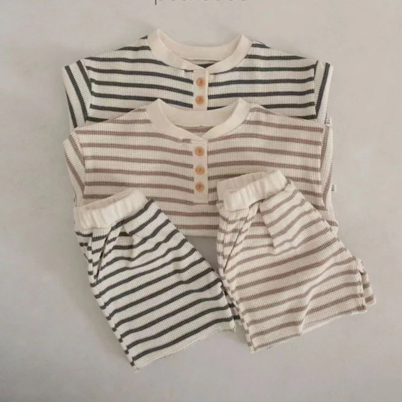 

Baby New Soft Homewear Set Girl Comfortable Striped T-shirt+ Simple Cotton Shorts Toddler Boys Boutique Air Conditioning Suit