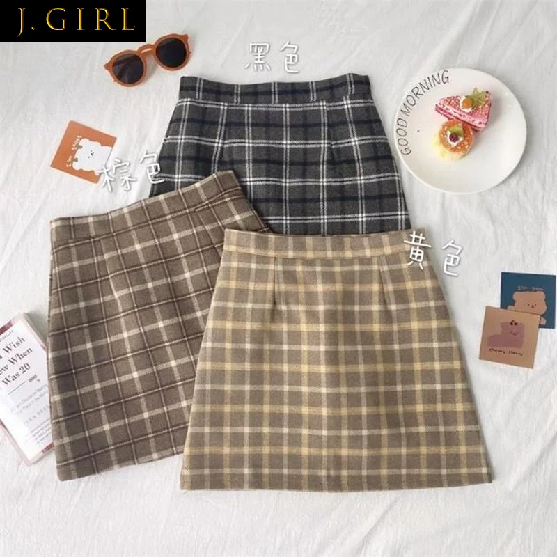 

Женская мини-юбка в клетку Ulzzang, теплая мягкая винтажная универсальная Осенняя модная темпераментная повседневная юбка в Корейском стиле д...
