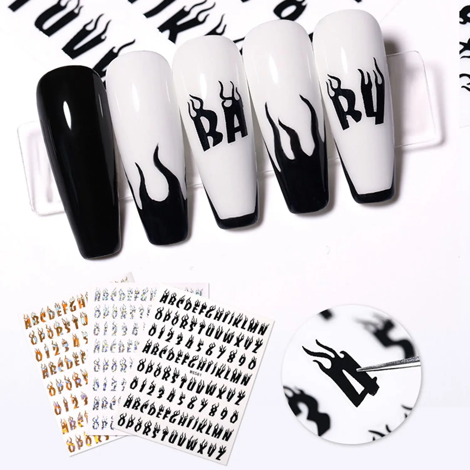 

New Fashion 1 Sheet Luminous Letter Nail Stickers Decals Flame Pattern Slider Adhesive Nail DIY Art Decorations Manicure Tool