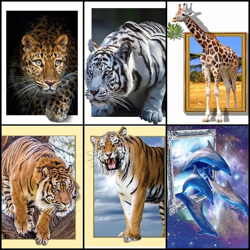 

Full Square 5D DIY Diamond Painting "3d Effects Animal Tiger Leopard Giraffe Dolphins " Embroidery Cross Stitch Home Decor Gift