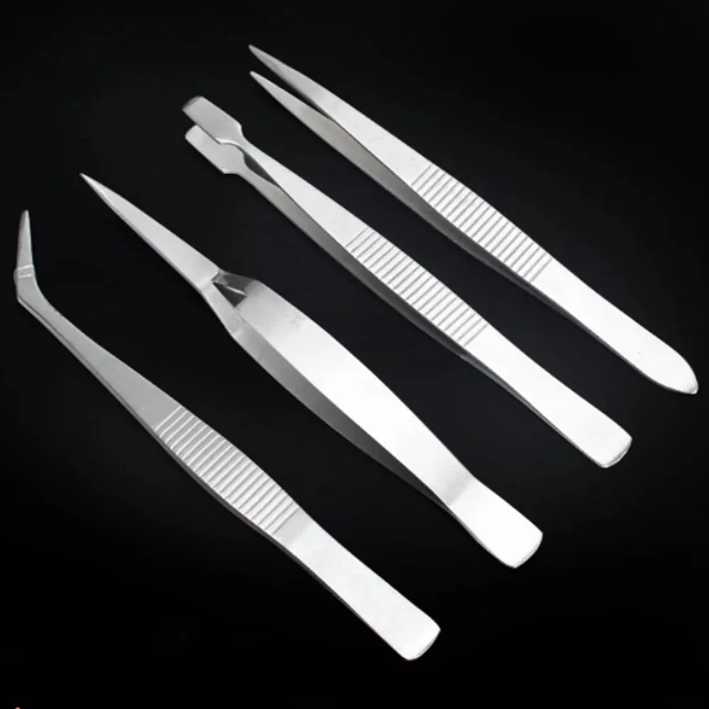 

4PCS Repair Tweezers Stainless Steel Dressing Straight Bent Clip Tool Industrial Anti-static Tweezers Watchmaker Repair Tools