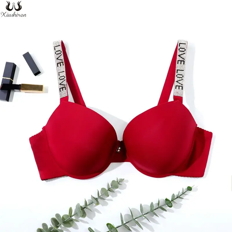 Xiushiren pure color bra with Inscriptions molded cup bra with wire for women smooth bra B C D cup