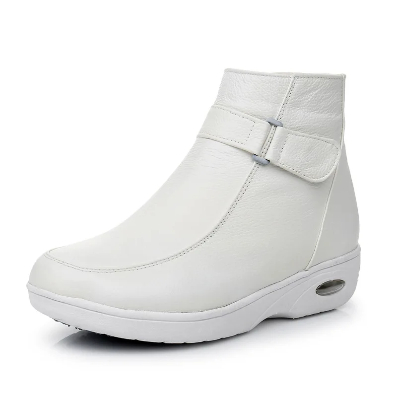 

New Tooling Shoes Genuine Leather Nurse Shoes Plus Velvet Short Boots Breath Cushion Bottom Lightweight Non-slip Women's Shoes