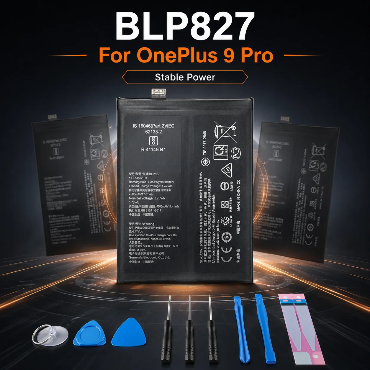 Фото Высокоемкий внутренний аккумулятор BLP827 емкостью 4500 мАч для OnePlus 9 Pro, сменная батарея с бесплатным набором инструментов №1