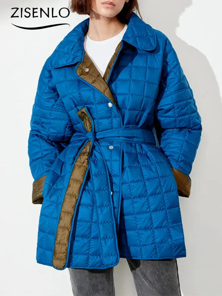 

Новинка 2022, зимняя теплая парка средней длины в клетку с ремнем двойного стандарта, зимняя одежда, женские куртки, парки