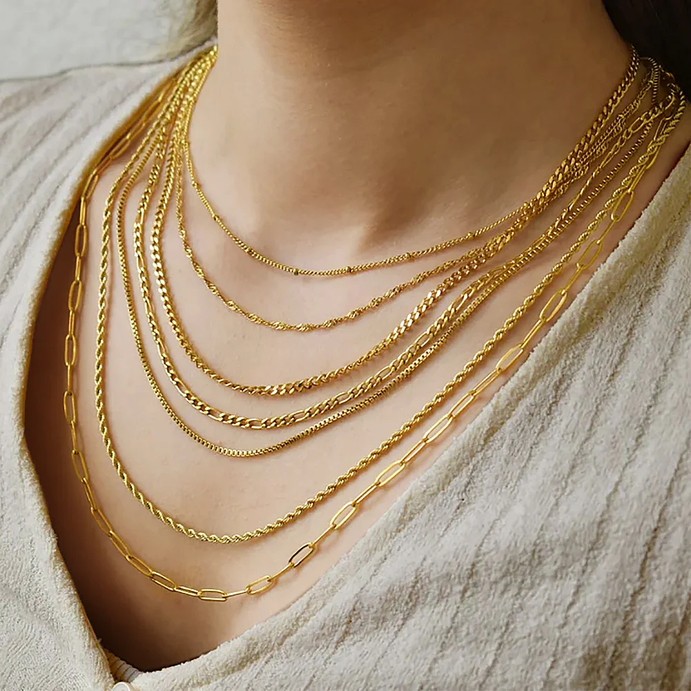 316L цепочка из нержавеющей стали ожерелье для женщин и девочек сложенное тонкое