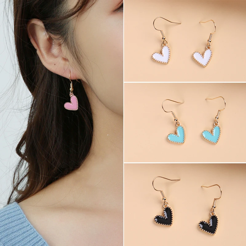 

Fashion Heart Shaped Enamel Earrings Pendant Cartoon Cute Heart Earring Fresh Versatile Earring Accessories Ladies Jewelry Gifts