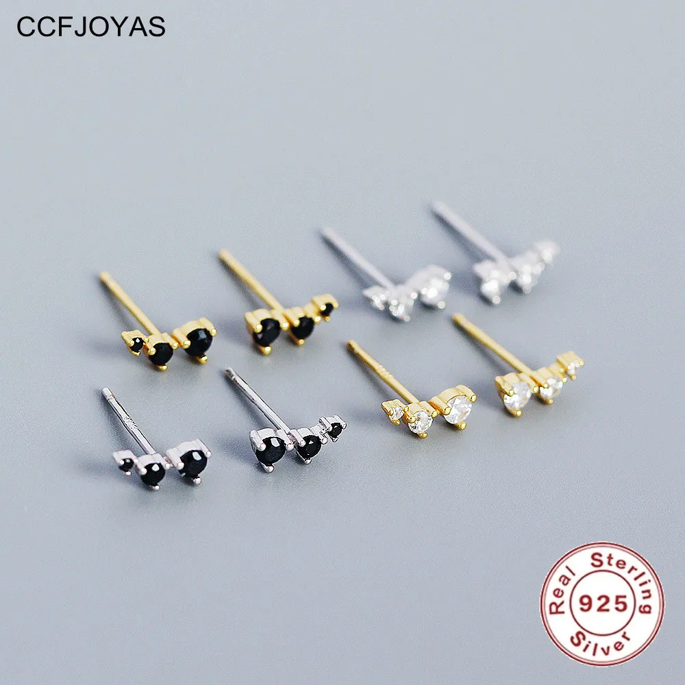 Купи CCFJOYAS 925 Sterling Silver Single Row Three Mini Zircons Stud Earrings Simple ins White/Black color Crystal CZ Studs Earrings за 1,568 рублей в магазине AliExpress