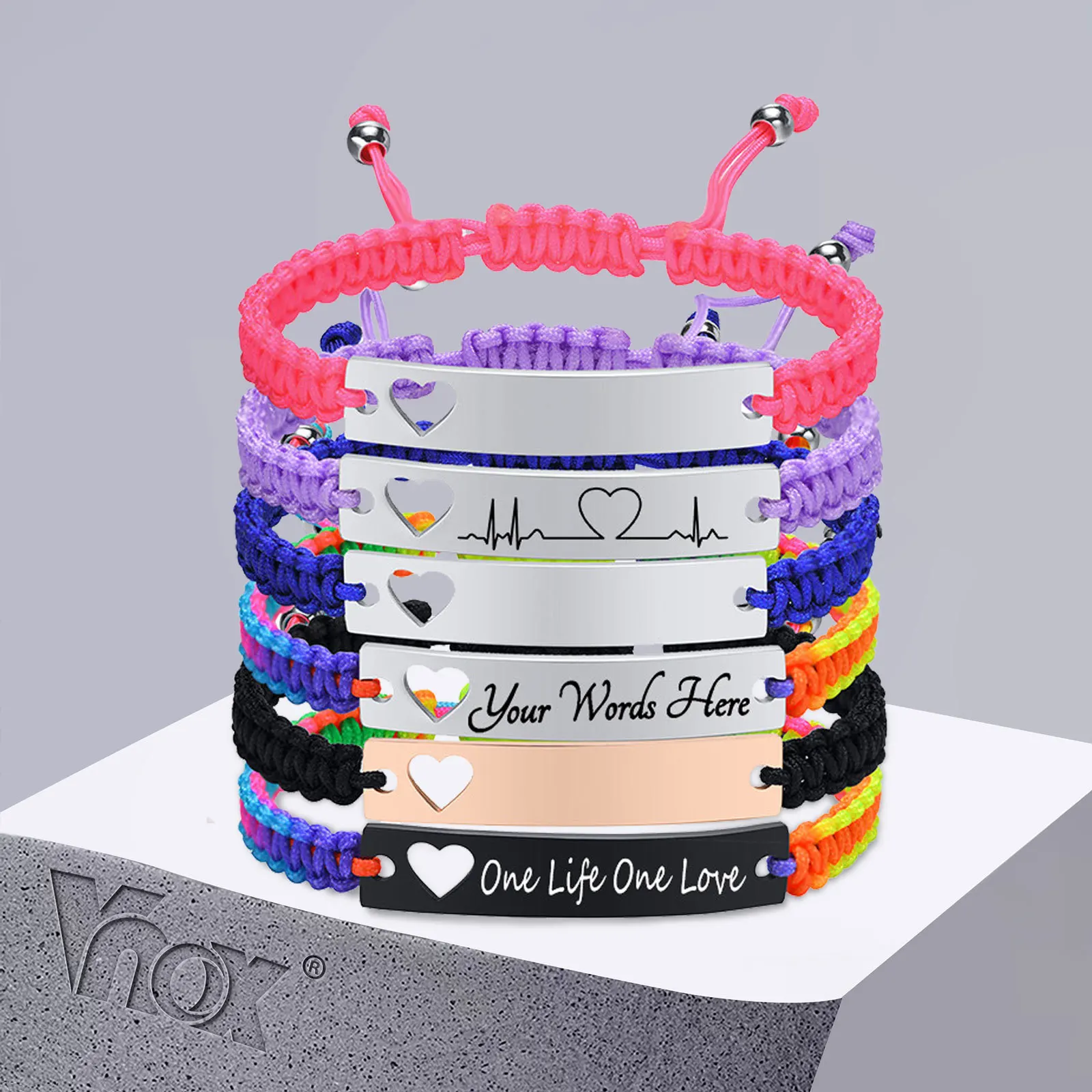 

Vnox Customize Handmade Rope Braided Nameplate ID Bracelets for Men Women,BFF Friendship Bridesmaid Gift Jewelry, Adjustable