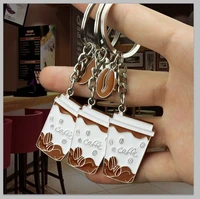 creative coffee cup keychain new design coffee keyring promotional items pendant paint coffee bean car key pendant