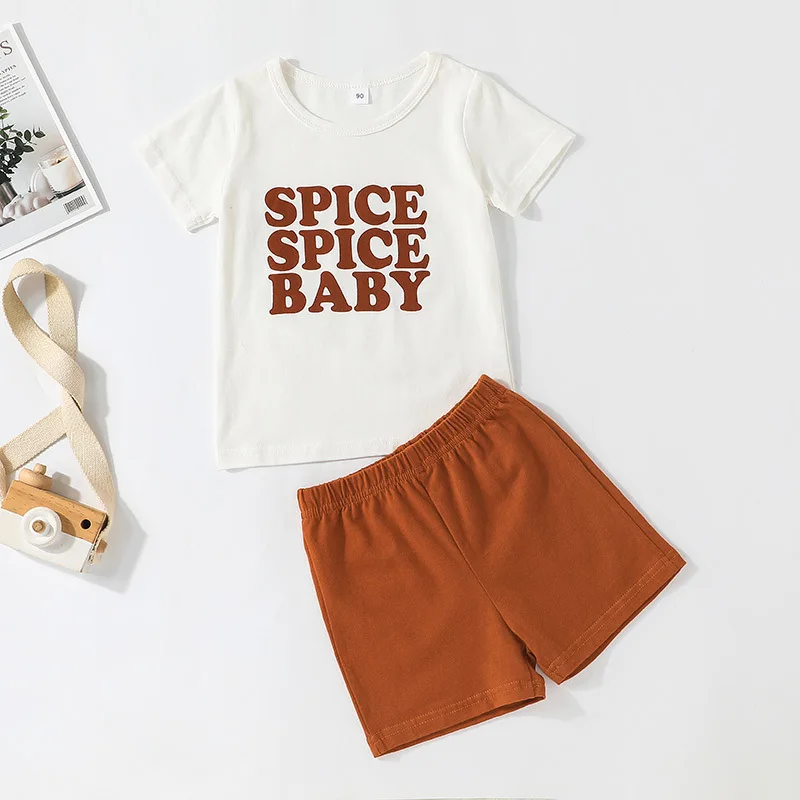 

2022 New Summer Clothes Sets Short Sleeve O Neck Letter Brown Cute 2 Piece Sets Designer Boys Clothes Sets 12M-5T