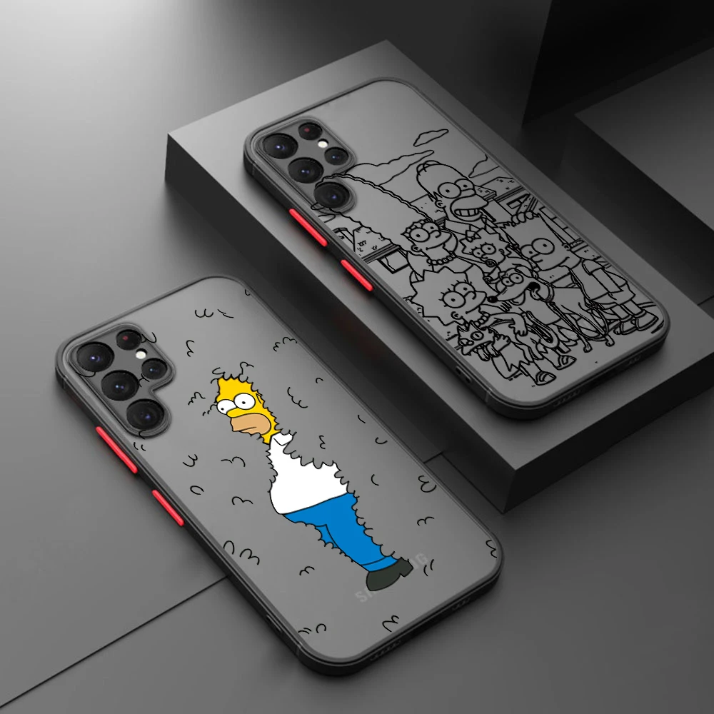 

Cartoon Cute The Simpsons Phone Case For Samsung S22 S21 Ultra S20 FE S10E S10 Lite Plus Frosted Translucent Matte Cover
