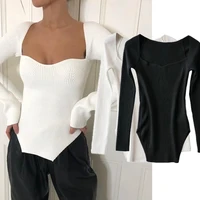 elmsk 2022 ins blogger vintage square collar sheath harajuku tshirt pullovers women tops spring long sleeve knitted tshirt women