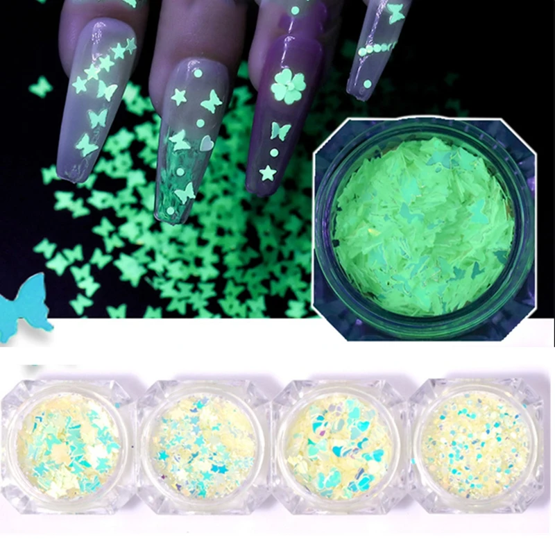 

1 Box Luminous Shiny Butterfly Nail Sequins Fluorescent Glitter Flakes DIY Nail Art Decorations Illusory Sequin Glow in The Dark