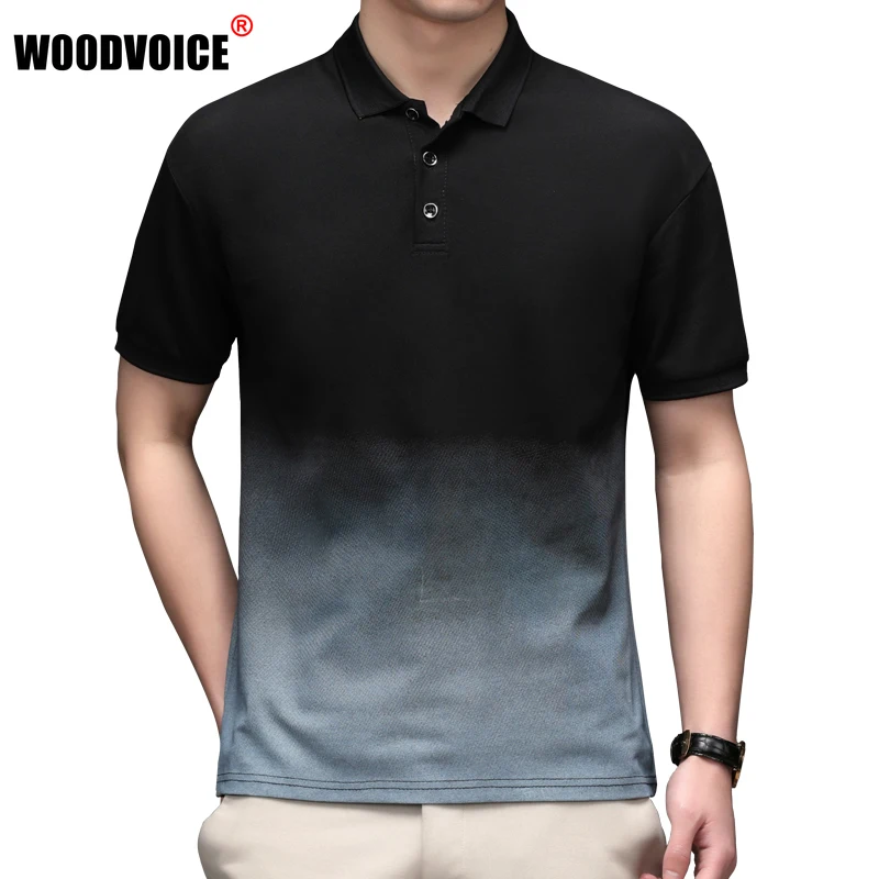 

Мужская рубашка поло с отворотом, летняя деловая футболка с градиентом и короткими рукавами, трендовая универсальная верхняя одежда, футбо...