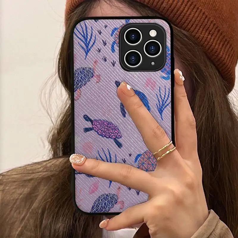 Чехол для телефона с рисунком морской черепахи жесткий кожаный чехол iPhone 11 12 13 Mini