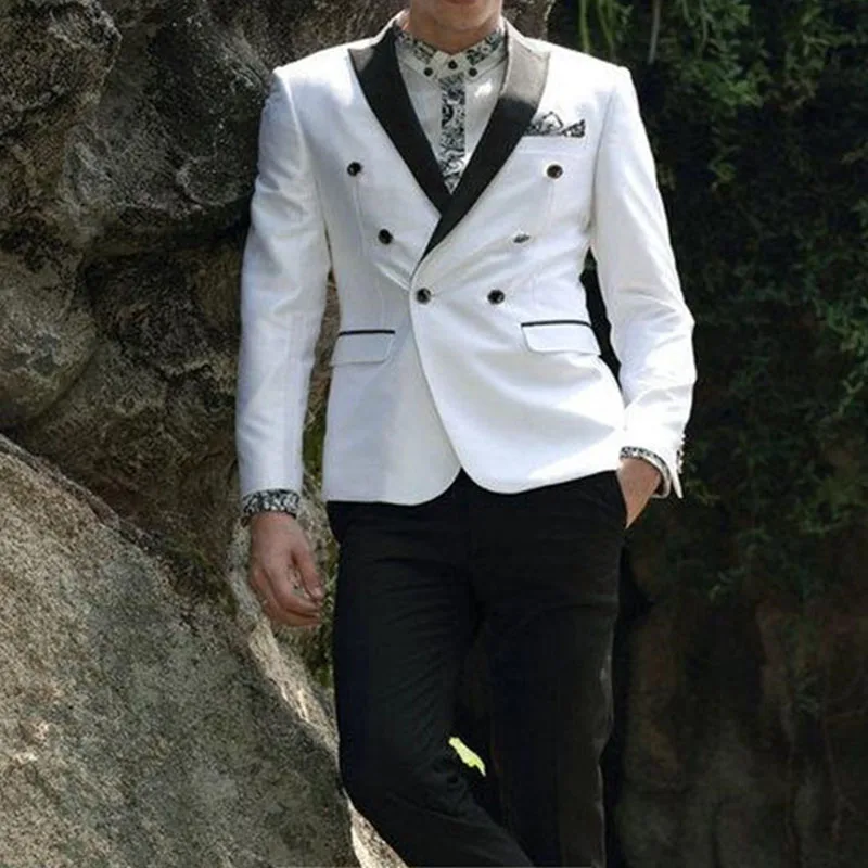 

Новый брендовый Классический белый пиджак двубортный мужской официальный костюм с брюками смокинг для Жениха Лучший мужской свадебный кос...