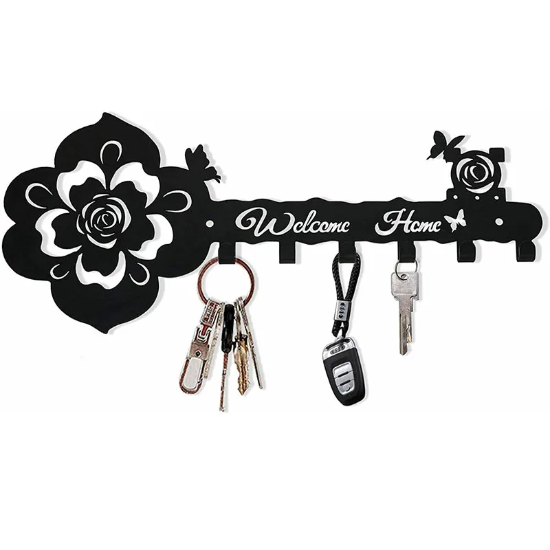 

Small Black Entryway Welcome Home Sign Key Hanging Hangers Wall Mounted Racks Home Decor Metal Art Vintage Metal Plate Wall Art