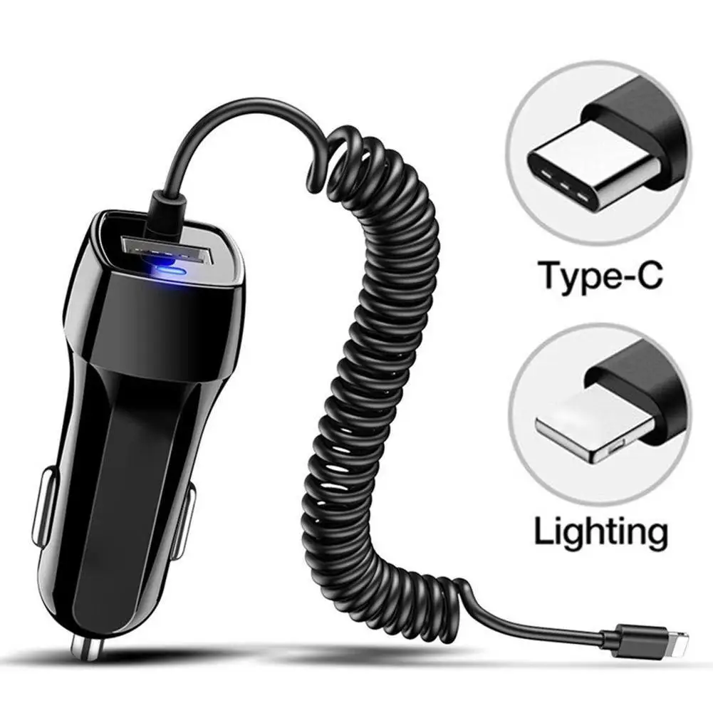 

USB Car Phone Charger For Iphone Car-charger Micro USB Type C Cable Fast Quick Charge For Xiaomi Huawei