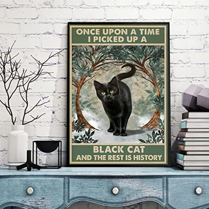 

Custom Retro Metal Tin Logo Black Cat Decorative Wall Art Iron Painting for Home Kitchen Cafe Bar Iron Painting Poster