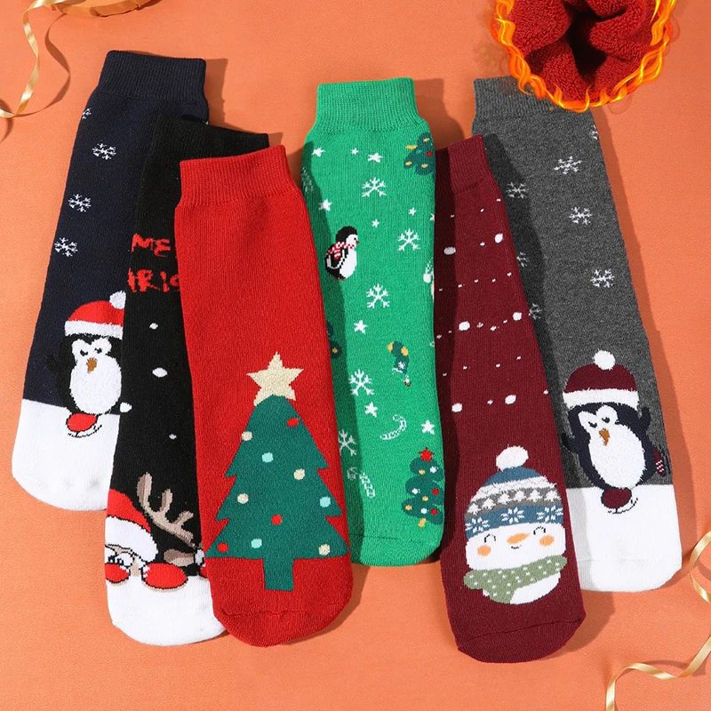 

1Pair Children's Socks for Girls Boys Thicken Christmas Socks Warm Santa Claus Socks for Kids Infant Short Terry Socks Clothing