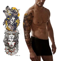 tattoo sticker waterproof wolf tiger animal real girl totem moon crown flower temporary full arm flash fake tatto for boy girl