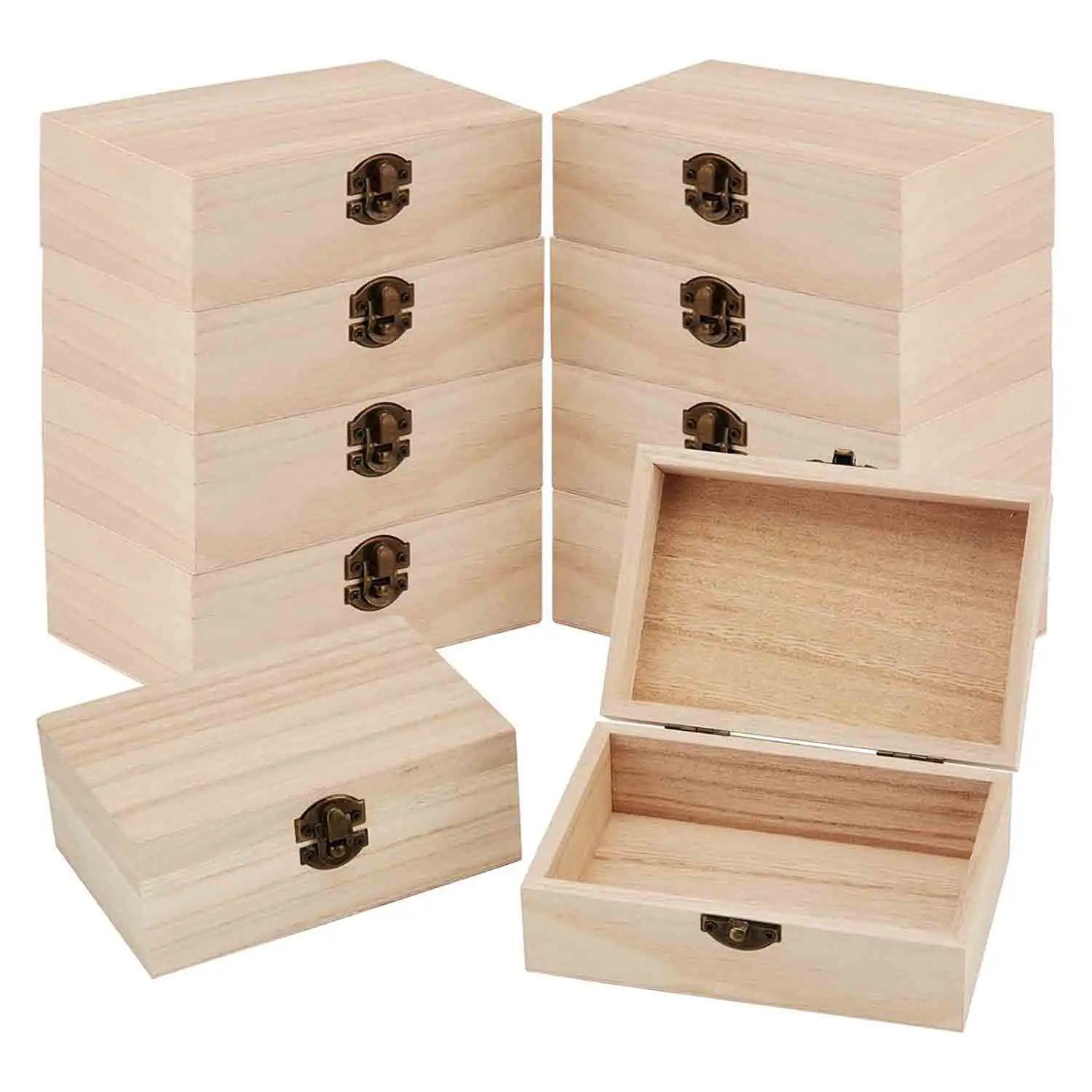 

Деревянная коробка с откидной крышкой и застежкой, 10 упаковок, Маленькая деревянная коробка для рукоделия, хранение ювелирных изделий, 6X4X2,3 дюймов