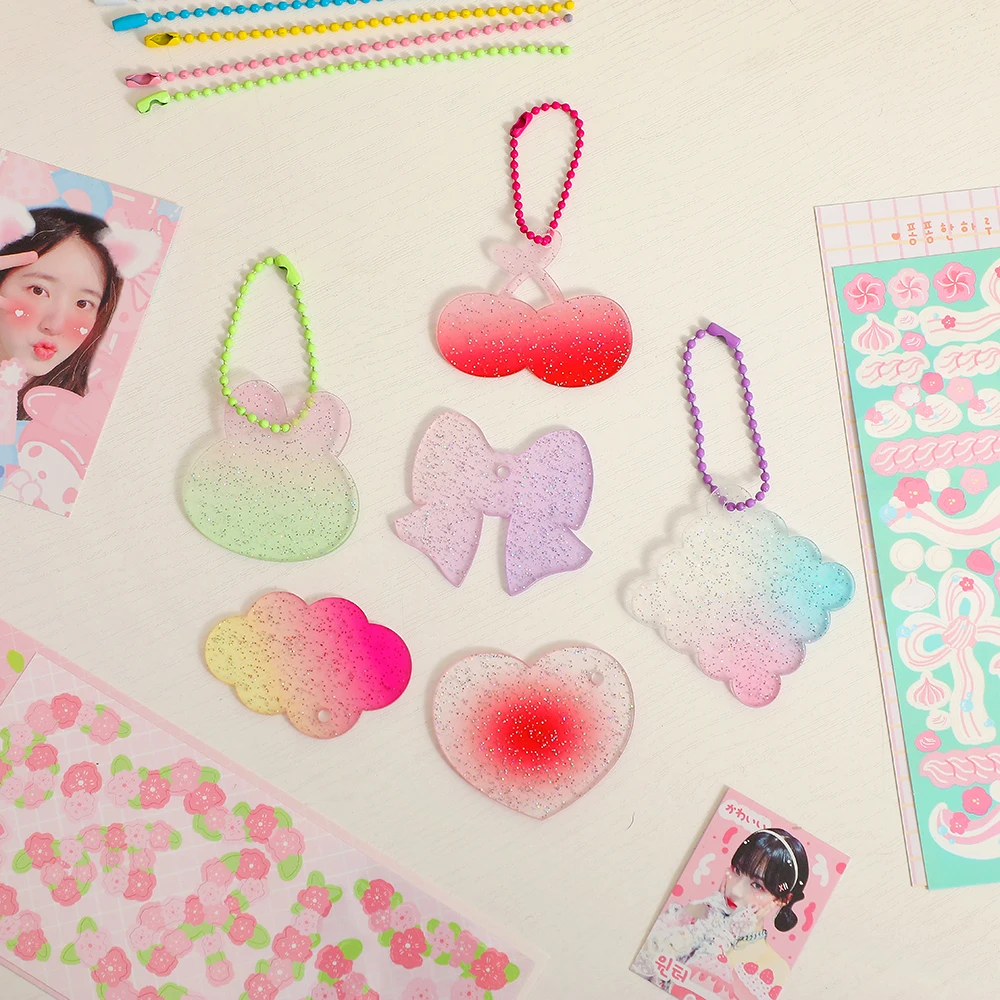 3Pcs Kawaii Glitter Photo Cards Frame Keychain Ancient Card Clear Acrylic Disc Star Chaser Pendant School Stationery - купить по