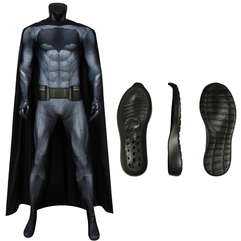 

Halloween Carnival Superhero Cosplay Bat Printing Suit Bruce Wayne Cosplay Costume Dark Knight Jumpsuit with Soles