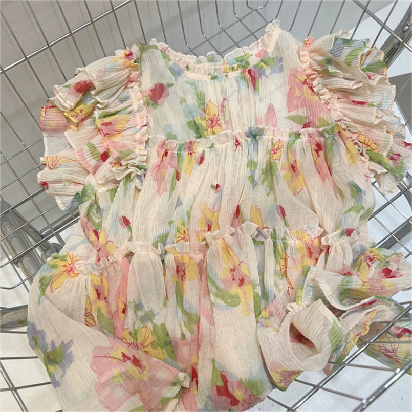 2024 женские летние шифоновые рубашки корейская модная блузка с принтом свободные